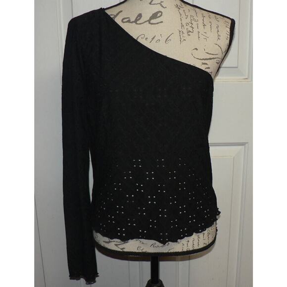 Good Luck Gem Women's Eyelet One Shoulder Top Blouse in Black XLarge - Picture 1 of 4